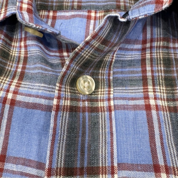 Orvis Men's 100% LINEN Button Down Shirt Short Sleeve Blue / Gray Plaid Sz L NEW - Picture 10 of 13